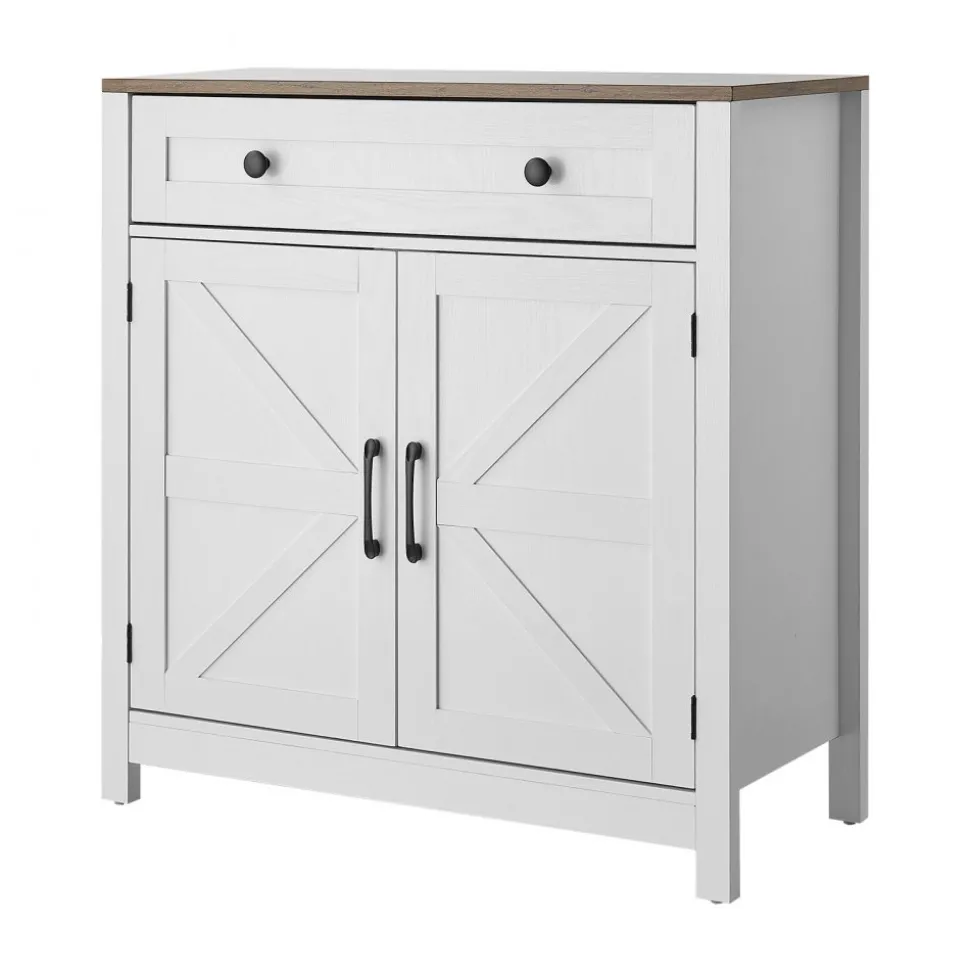 VEVOR Coffee Bar Cabinet, Farmhouse Coffee Bar Table with Drawer, Buffet Stand Cabinet with 2 Barn Door, Sideboard Buffet Station for Living Room, Entryway, Kitchen, 29.5 x 14.7 x 31.5 in, White