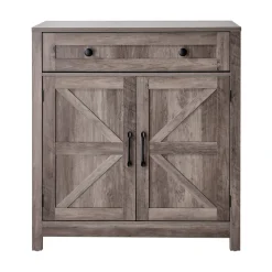 VEVOR Coffee Bar Cabinet, Farmhouse Coffee Bar Table with Drawer, Buffet Stand Cabinet with 2 Barn Doors, Sideboard Buffet Station for Living Room, Entryway, Kitchen, 29.5 x 14.7 x 31.5 in, Grey