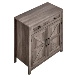 VEVOR Coffee Bar Cabinet, Farmhouse Coffee Bar Table with Drawer, Buffet Stand Cabinet with 2 Barn Doors, Sideboard Buffet Station for Living Room, Entryway, Kitchen, 29.5 x 14.7 x 31.5 in, Grey
