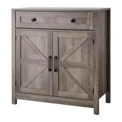 VEVOR Coffee Bar Cabinet, Farmhouse Coffee Bar Table with Drawer, Buffet Stand Cabinet with 2 Barn Doors, Sideboard Buffet Station for Living Room, Entryway, Kitchen, 29.5 x 14.7 x 31.5 in, Grey