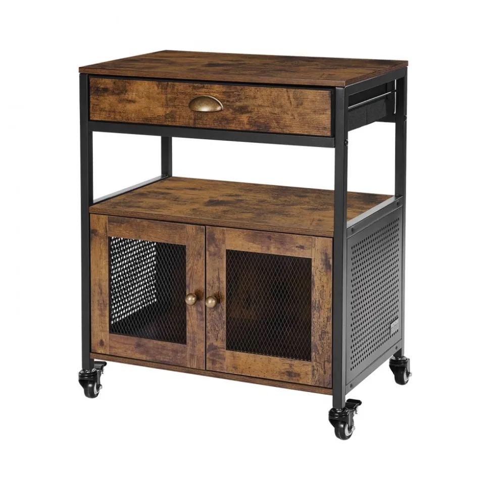 VEVOR Coffee Bar Cabinet, 24 Inch Farmhouse Coffee Bar Cabinet with Storage, Movable Coffee Bar Table with Wheels & Mesh Door, Sideboard Buffet Cabinet for Kitchen, Entryway