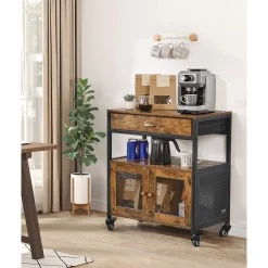 VEVOR Coffee Bar Cabinet, 24 Inch Farmhouse Coffee Bar Cabinet with Storage, Movable Coffee Bar Table with Wheels & Mesh Door, Sideboard Buffet Cabinet for Kitchen, Entryway