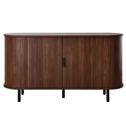 VEVOR Coffee Bar Cabinet, Mid Century Fluted Coffee Bar Table, Buffet Stand Cabinet with 2 Sliding Doors, Sideboard Buffet Station for Living Room, Entryway, Kitchen, 55.1 x 15.7 x 29.5 in, Walnut