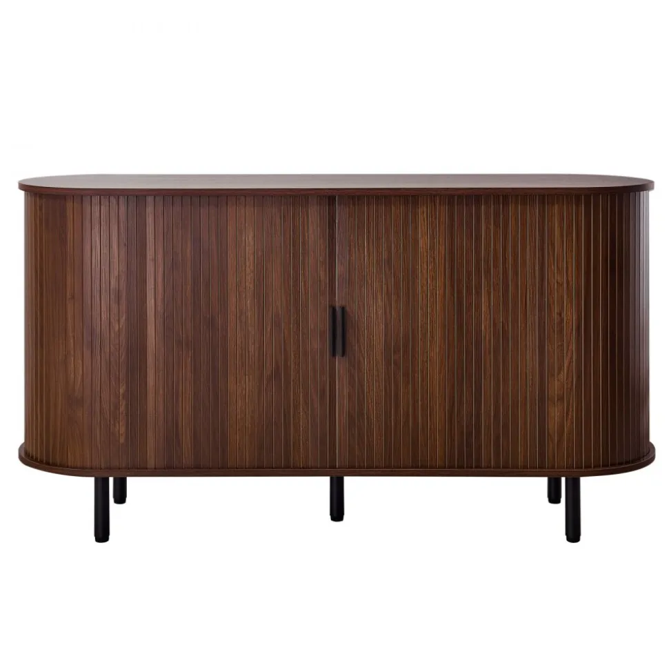 VEVOR Coffee Bar Cabinet, Mid Century Fluted Coffee Bar Table, Buffet Stand Cabinet with 2 Sliding Doors, Sideboard Buffet Station for Living Room, Entryway, Kitchen, 55.1 x 15.7 x 29.5 in, Walnut