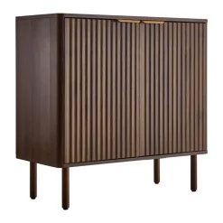 VEVOR Coffee Bar Cabinet, Mid Century Fluted Coffee Bar Table with 2-Tier Storage, Buffet Stand Cabinet with Barn Door, Sideboard Buffet Station for Living Room, Entryway, 31.5 x 14.7 x 31.5 in Walnut