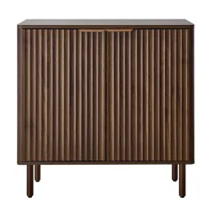 VEVOR Coffee Bar Cabinet, Mid Century Fluted Coffee Bar Table with 2-Tier Storage, Buffet Stand Cabinet with Barn Door, Sideboard Buffet Station for Living Room, Entryway, 31.5 x 14.7 x 31.5 in Walnut