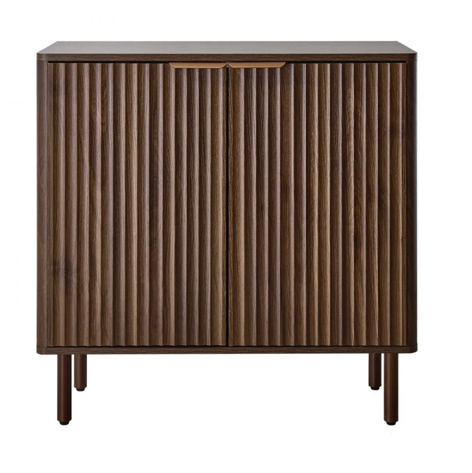 VEVOR Coffee Bar Cabinet, Mid Century Fluted Coffee Bar Table with 2-Tier Storage, Buffet Stand Cabinet with Barn Door, Sideboard Buffet Station for Living Room, Entryway, 31.5 x 14.7 x 31.5 in Walnut
