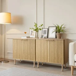 VEVOR Coffee Bar Cabinet, Mid Century Fluted Coffee Bar Table with 2-Tier Storage, Buffet Stand Cabinet with 4 Barn Doors, Sideboard Buffet Station for Living Room, Entryway, 31.5x14.7x31.5 in(Single)