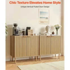 VEVOR Coffee Bar Cabinet, Mid Century Fluted Coffee Bar Table with 2-Tier Storage, Buffet Stand Cabinet with 4 Barn Doors, Sideboard Buffet Station for Living Room, Entryway, 31.5x14.7x31.5 in(Single)