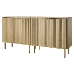 VEVOR Coffee Bar Cabinet, Mid Century Fluted Coffee Bar Table with 2-Tier Storage, Buffet Stand Cabinet with 4 Barn Doors, Sideboard Buffet Station for Living Room, Entryway, 31.5x14.7x31.5 in(Single)