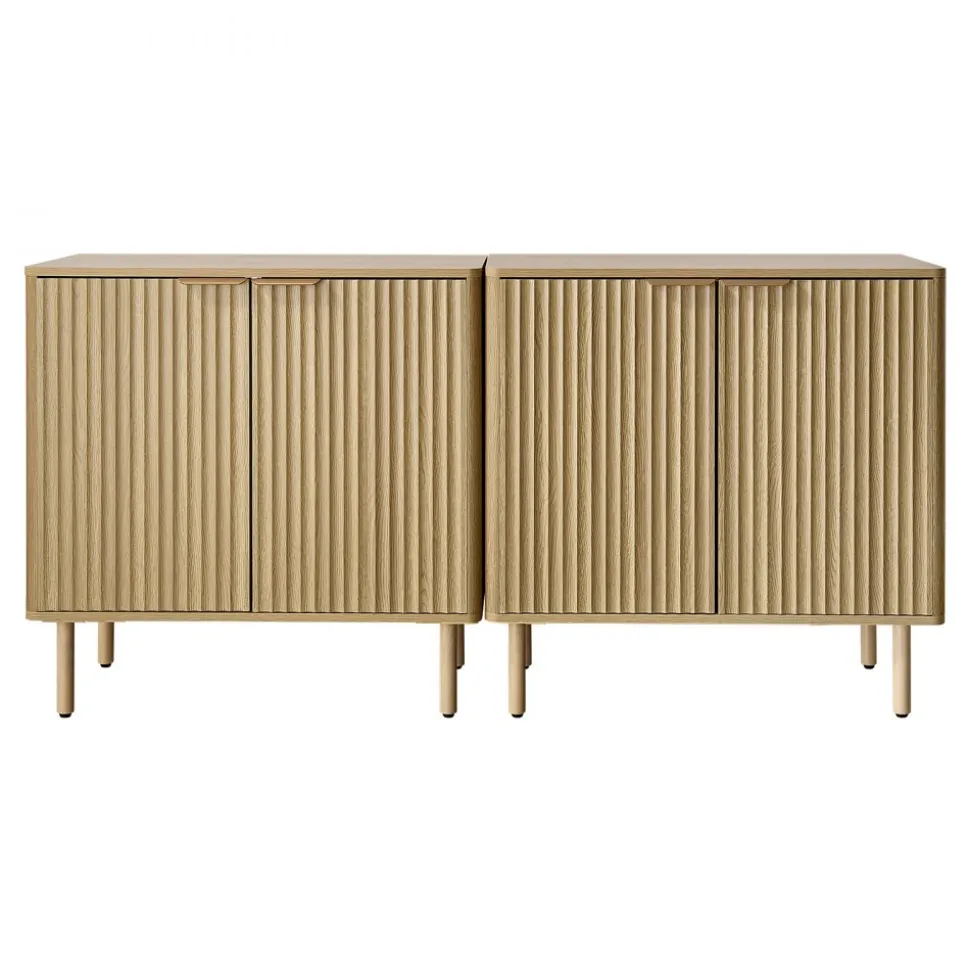 VEVOR Coffee Bar Cabinet, Mid Century Fluted Coffee Bar Table with 2-Tier Storage, Buffet Stand Cabinet with 4 Barn Doors, Sideboard Buffet Station for Living Room, Entryway, 31.5x14.7x31.5 in(Single)
