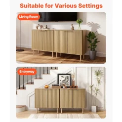 VEVOR Coffee Bar Cabinet, Mid Century Fluted Coffee Bar Table with 2-Tier Storage, Buffet Stand Cabinet with 4 Barn Doors, Sideboard Buffet Station for Living Room, Entryway, 31.5x14.7x31.5 in(Single)