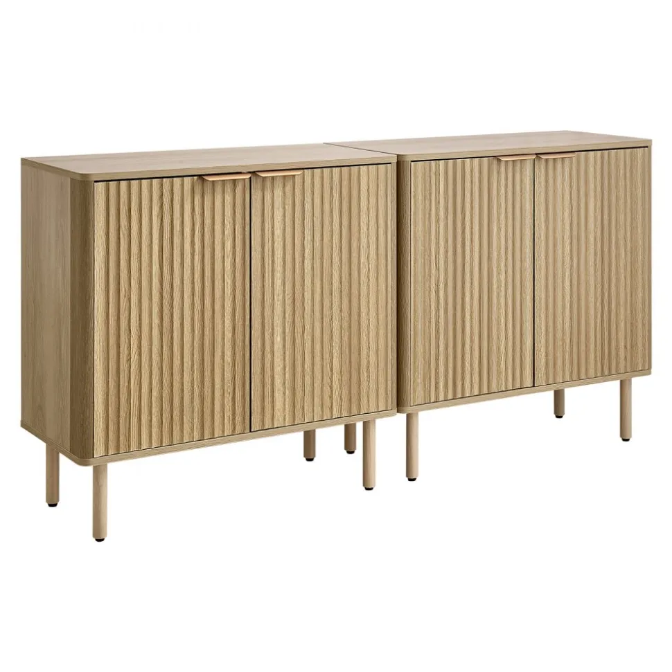 VEVOR Coffee Bar Cabinet, Mid Century Fluted Coffee Bar Table with 2-Tier Storage, Buffet Stand Cabinet with 4 Barn Doors, Sideboard Buffet Station for Living Room, Entryway, 31.5x14.7x31.5 in(Single)