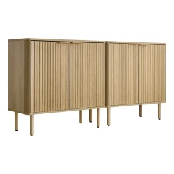 VEVOR Coffee Bar Cabinet, Mid Century Fluted Coffee Bar Table with 2-Tier Storage, Buffet Stand Cabinet with 4 Barn Doors, Sideboard Buffet Station for Living Room, Entryway, 31.5x14.7x31.5 in(Single)