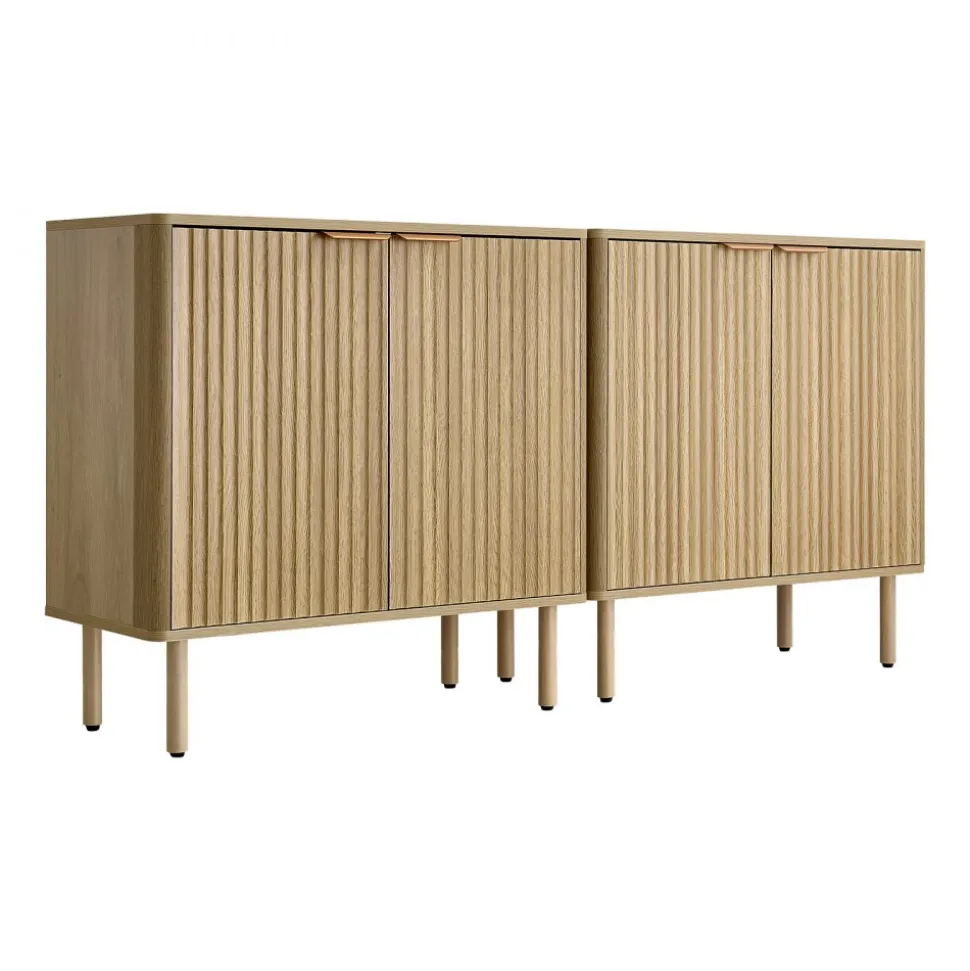 VEVOR Coffee Bar Cabinet, Mid Century Fluted Coffee Bar Table with 2-Tier Storage, Buffet Stand Cabinet with 4 Barn Doors, Sideboard Buffet Station for Living Room, Entryway, 31.5x14.7x31.5 in(Single)