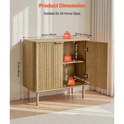 VEVOR Coffee Bar Cabinet, Mid Century Fluted Coffee Bar Table with 2-Tier Storage, Buffet Stand Cabinet with 4 Barn Doors, Sideboard Buffet Station for Living Room, Entryway, 31.5x14.7x31.5 in(Single)