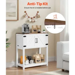 VEVOR Coffee Bar Cabinet, 31.5 x 13.8 x 34.6 in Farmhouse Coffee Bar Cabinet with 3-Tier Storage, Coffee Bar Table with Magnet Doors, Farmhouse Sideboard Buffet Cabinet for Living Room, Entryway