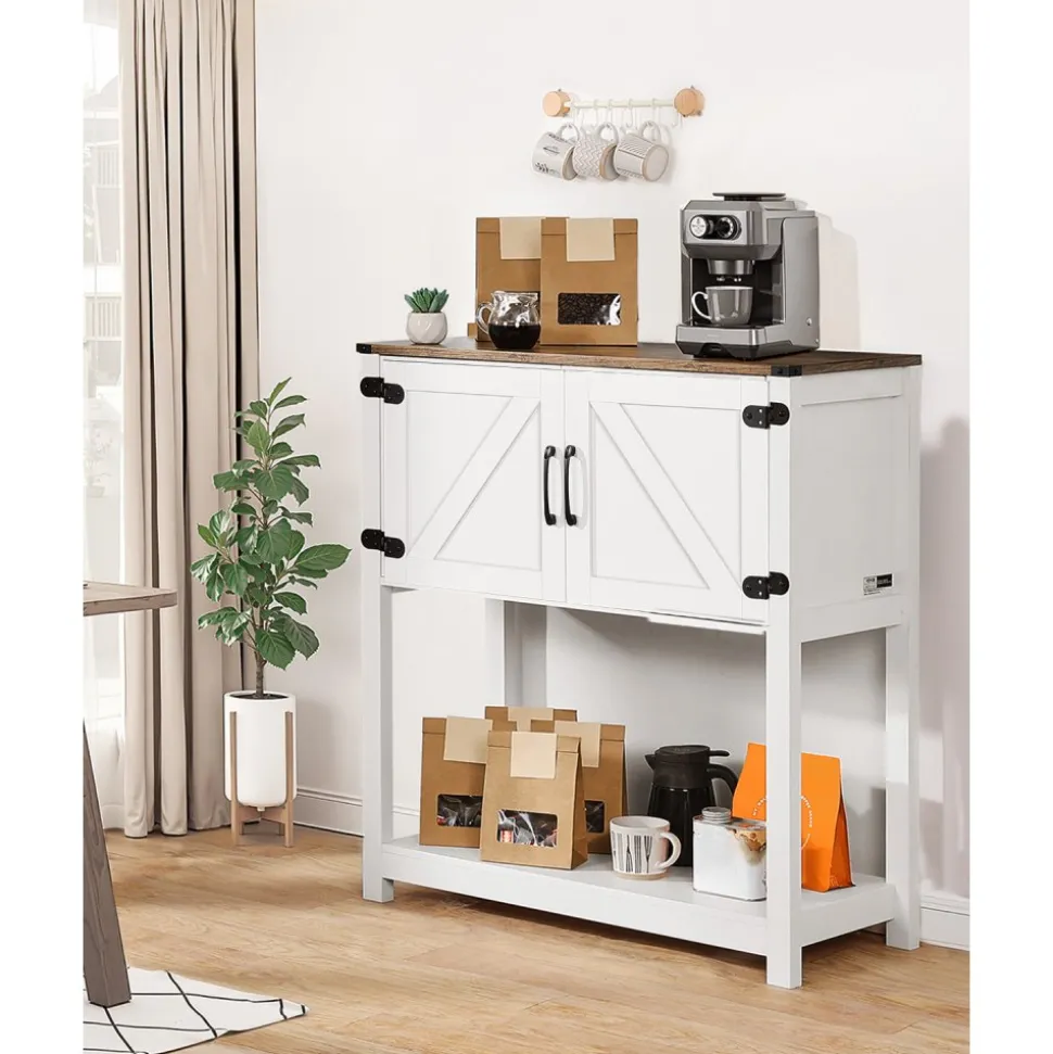 VEVOR Coffee Bar Cabinet, 31.5 x 13.8 x 34.6 in Farmhouse Coffee Bar Cabinet with 3-Tier Storage, Coffee Bar Table with Magnet Doors, Farmhouse Sideboard Buffet Cabinet for Living Room, Entryway