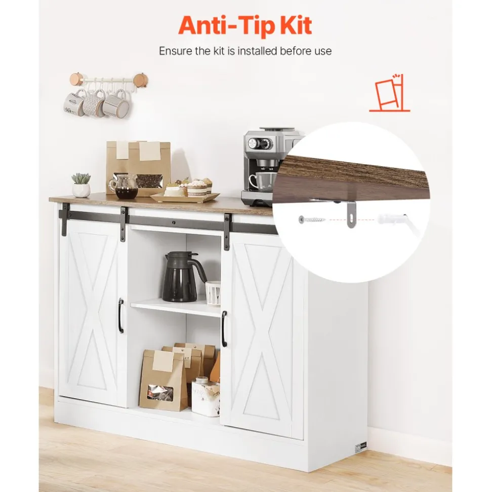 VEVOR Coffee Bar Cabinet, 41.8 x 15.8 x 32.1 in Farmhouse Coffee Bar Cabinet with 3-Tier Storage, Coffee Bar Table with Barn Doors, Farmhouse Sideboard Buffet Cabinet for Living Room, Entryway