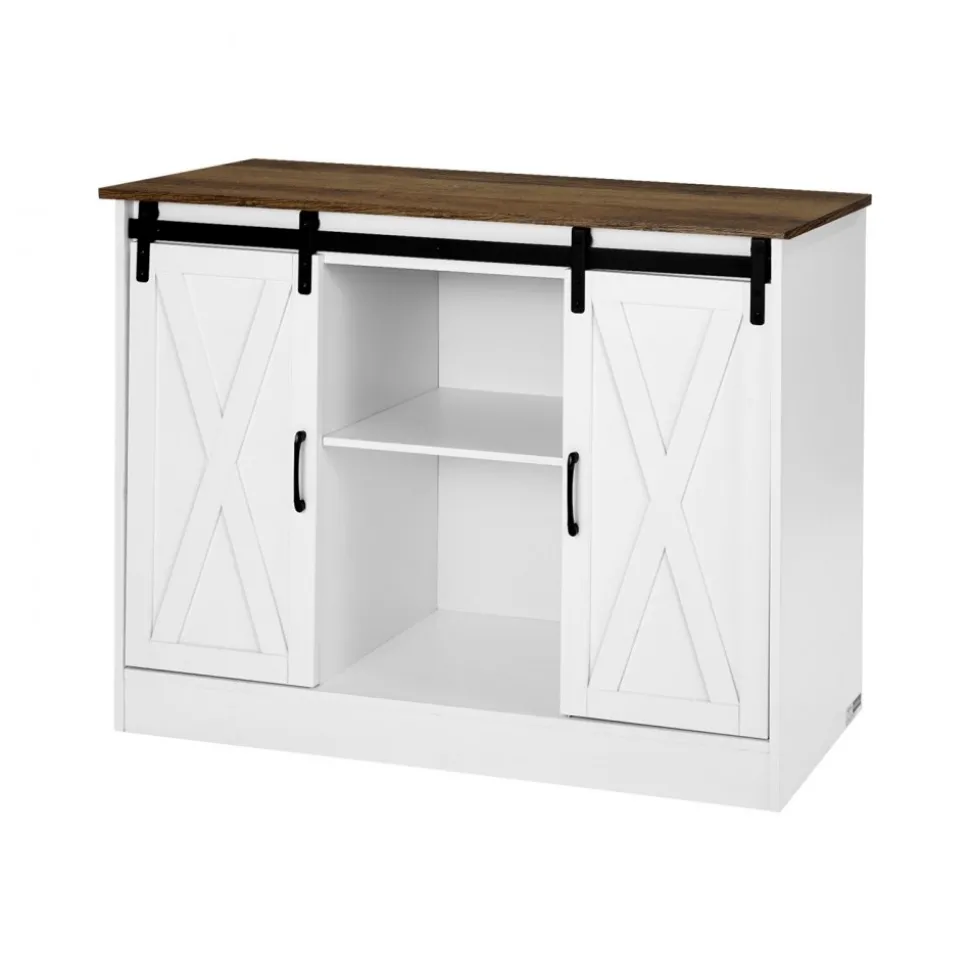 VEVOR Coffee Bar Cabinet, 41.8 x 15.8 x 32.1 in Farmhouse Coffee Bar Cabinet with 3-Tier Storage, Coffee Bar Table with Barn Doors, Farmhouse Sideboard Buffet Cabinet for Living Room, Entryway