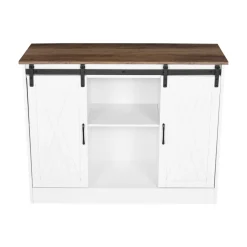 VEVOR Coffee Bar Cabinet, 41.8 x 15.8 x 32.1 in Farmhouse Coffee Bar Cabinet with 3-Tier Storage, Coffee Bar Table with Barn Doors, Farmhouse Sideboard Buffet Cabinet for Living Room, Entryway
