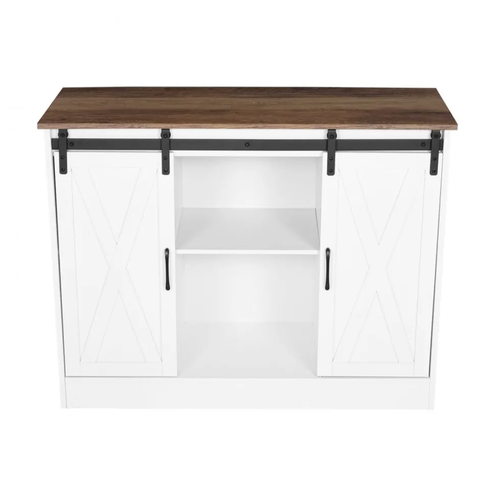 VEVOR Coffee Bar Cabinet, 41.8 x 15.8 x 32.1 in Farmhouse Coffee Bar Cabinet with 3-Tier Storage, Coffee Bar Table with Barn Doors, Farmhouse Sideboard Buffet Cabinet for Living Room, Entryway