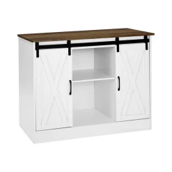 VEVOR Coffee Bar Cabinet, 41.8 x 15.8 x 32.1 in Farmhouse Coffee Bar Cabinet with 3-Tier Storage, Coffee Bar Table with Barn Doors, Farmhouse Sideboard Buffet Cabinet for Living Room, Entryway
