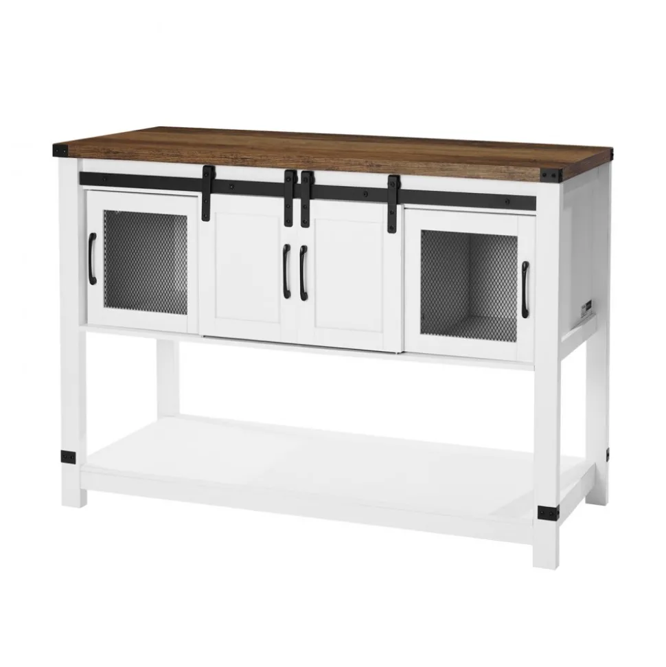 VEVOR Coffee Bar Cabinet, 47.3 x 15.7 x 32.7 in Farmhouse Coffee Bar Cabinet with 4-Tier Storage, Coffee Bar Table with Barn Doors, Farmhouse Sideboard Buffet Cabinet for Living Room, Entryway