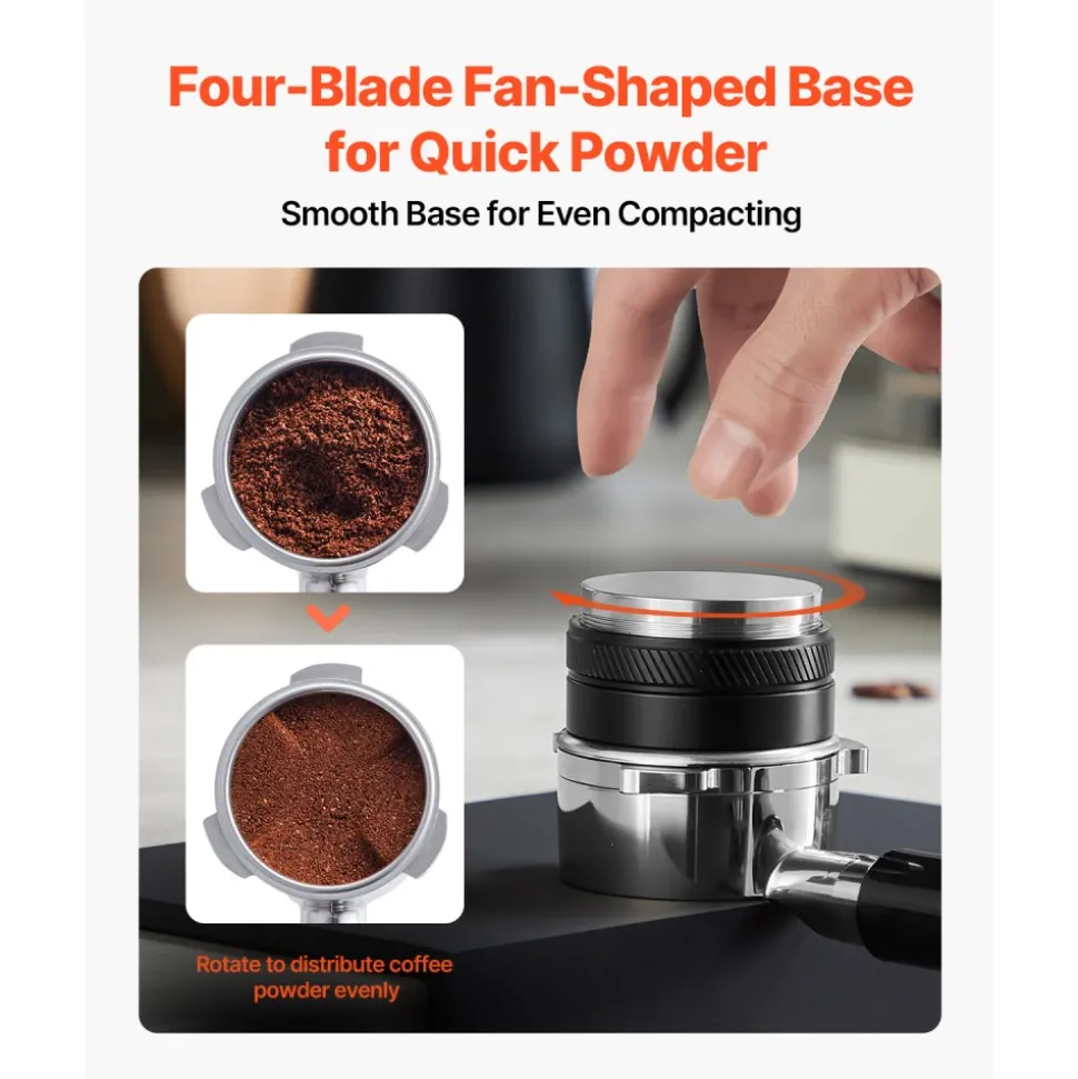 VEVOR Coffee Distributor 51mm, 2-in-1 Adjustable Espresso Distributor with Fan-Shaped Base, Coffee Distributor 304 Stainless Steel with Easy-to-Disassemble Design