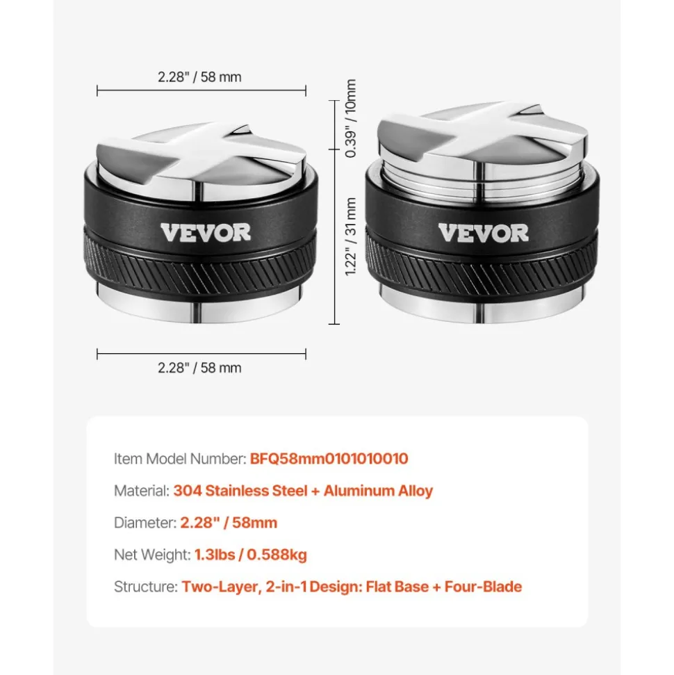 VEVOR Coffee Distributor 51mm, 2-in-1 Adjustable Espresso Distributor with Fan-Shaped Base, Coffee Distributor 304 Stainless Steel with Easy-to-Disassemble Design