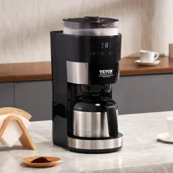 VEVOR Coffee Maker with Grinder, 8 Cup Programmable Coffee Machine, Grind and Brew Coffee Maker with 24-Hour Timer for Auto Brew, Reusable Filter, for Home Office Restaurant