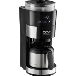 VEVOR Coffee Maker with Grinder, 8 Cup Programmable Coffee Machine, Grind and Brew Coffee Maker with 24-Hour Timer for Auto Brew, Reusable Filter, for Home Office Restaurant