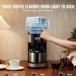 VEVOR Coffee Maker with Grinder, 8 Cup Programmable Coffee Machine, Grind and Brew Coffee Maker with 24-Hour Timer for Auto Brew, Reusable Filter, for Home Office Restaurant