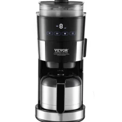 VEVOR Coffee Maker with Grinder, 8 Cup Programmable Coffee Machine, Grind and Brew Coffee Maker with 24-Hour Timer for Auto Brew, Reusable Filter, for Home Office Restaurant