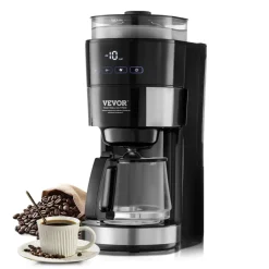 VEVOR Coffee Maker with Grinder, 10 Cup Coffee Machine, Grind and Brew Coffee Maker with 3 Brew Strength Control, Drip Coffee Maker with Adjustable Grinding Coarseness, for Home Office Restaurant