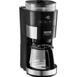 VEVOR Coffee Maker with Grinder, 10 Cup Coffee Machine, Grind and Brew Coffee Maker with 3 Brew Strength Control, Drip Coffee Maker with Adjustable Grinding Coarseness, for Home Office Restaurant