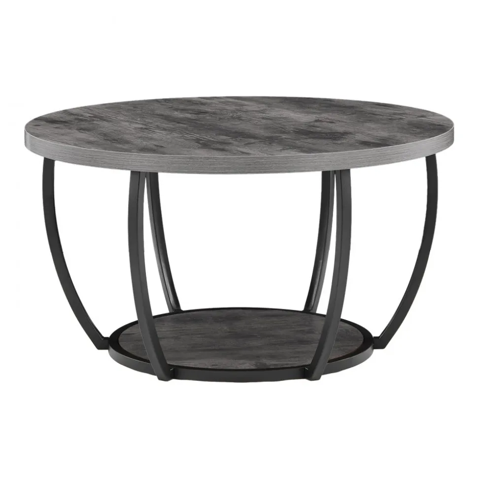 VEVOR Coffee Table, Modern Round Coffee Table, 2 Tiers Wooden Circle Center Desk with Open Storage, Minimalist Sturdy Metal Frame Accent End Desk for Living Room, Office, Easy Assembly, Grey