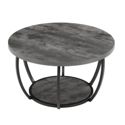 VEVOR Coffee Table, Modern Round Coffee Table, 2 Tiers Wooden Circle Center Desk with Open Storage, Minimalist Sturdy Metal Frame Accent End Desk for Living Room, Office, Easy Assembly, Grey
