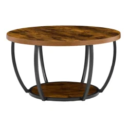VEVOR Coffee Table, Modern Round Coffee Table, 2 Tiers Wooden Circle Center Desk with Open Storage, Minimalist Sturdy Metal Frame Accent End Desk for Living Room, Office, Easy Assembly, Rustic Brown