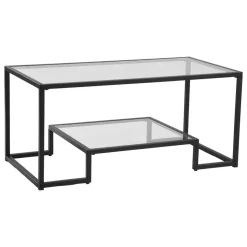 VEVOR Coffee Table, Modern Tempered Glass Coffee Table, 2 Tiers Rectangle Glass Center Desk with Open Storage, Minimalist Sturdy Metal Frame Accent End Desk for Living Room, Office, Easy Assembly