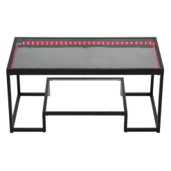 VEVOR Coffee Table, Modern Tempered Glass Coffee Table with Lighting, 2 Tiers Rectangle Glass Center Desk with Open Storage, Minimalist Metal Accent End Desk for Living Room, Office, Easy Assembly