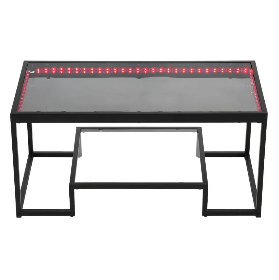 VEVOR Coffee Table, Modern Tempered Glass Coffee Table with Lighting, 2 Tiers Rectangle Glass Center Desk with Open Storage, Minimalist Metal Accent End Desk for Living Room, Office, Easy Assembly