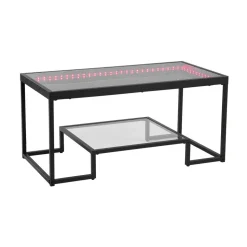 VEVOR Coffee Table, Modern Tempered Glass Coffee Table with Lighting, 2 Tiers Rectangle Glass Center Desk with Open Storage, Minimalist Metal Accent End Desk for Living Room, Office, Easy Assembly