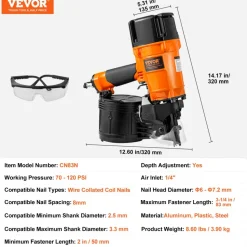 VEVOR Coil Siding/Framing Nailer CN83N, 2