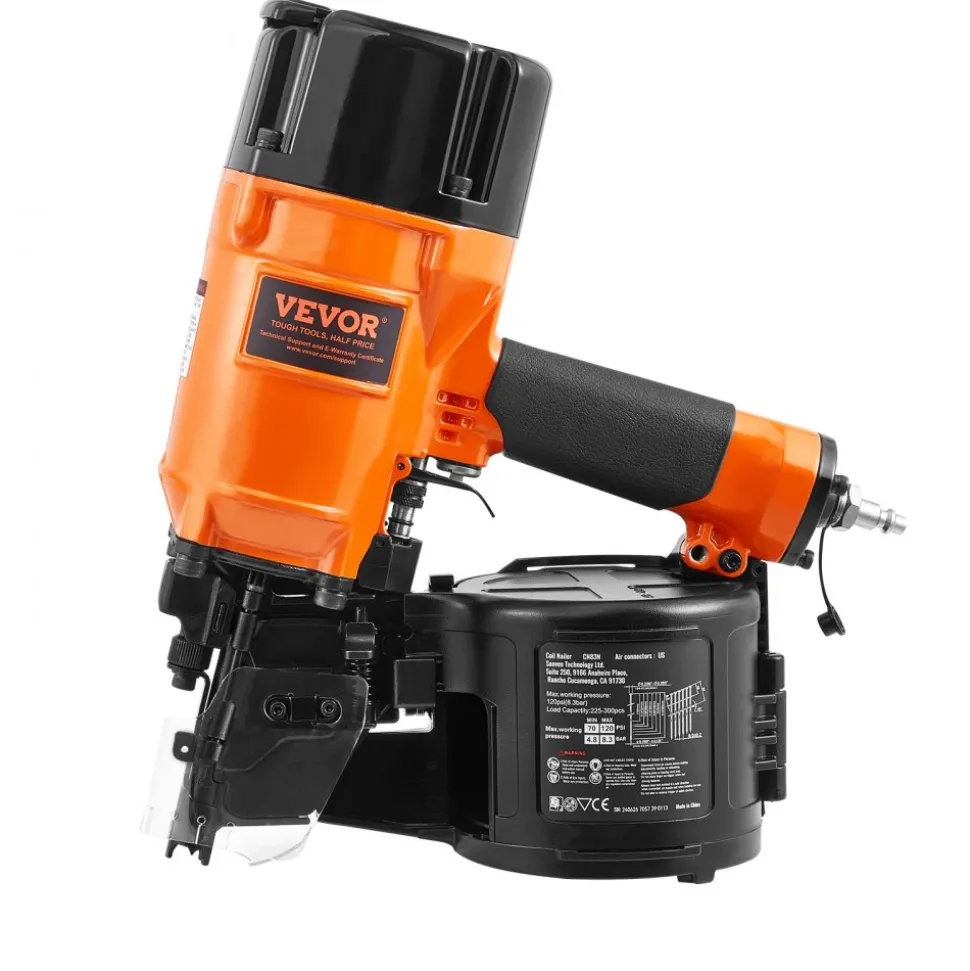 VEVOR Coil Siding/Framing Nailer CN83N, 2" to 3-1/4" 15 Degree Pneumatic Siding Nail Gun with Tool-Less Depth Adjustment, 70-120PSI Air Coil Nailer for Siding Sheathing Wooding Fencing Decking