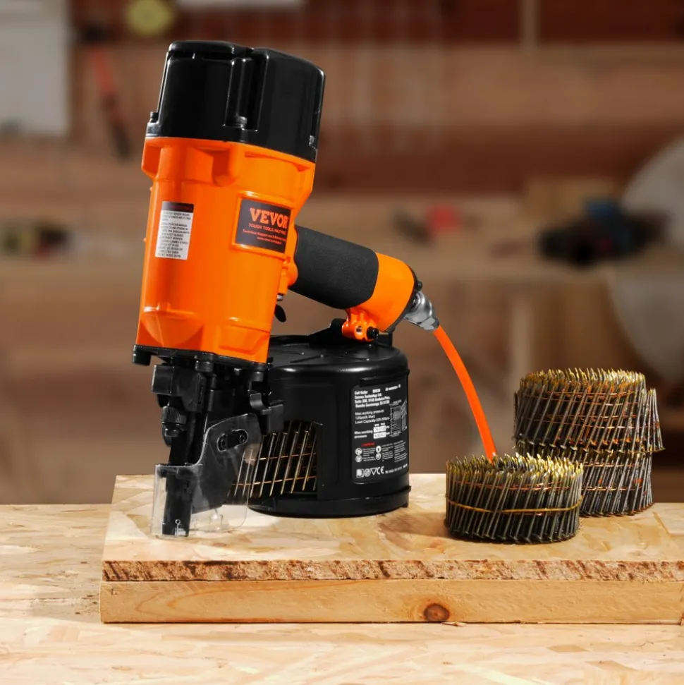 VEVOR Coil Siding/Framing Nailer CN83N, 2" to 3-1/4" 15 Degree Pneumatic Siding Nail Gun with Tool-Less Depth Adjustment, 70-120PSI Air Coil Nailer for Siding Sheathing Wooding Fencing Decking