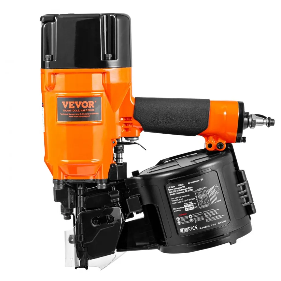 VEVOR Coil Siding/Framing Nailer CN83N, 2" to 3-1/4" 15 Degree Pneumatic Siding Nail Gun with Tool-Less Depth Adjustment, 70-120PSI Air Coil Nailer for Siding Sheathing Wooding Fencing Decking