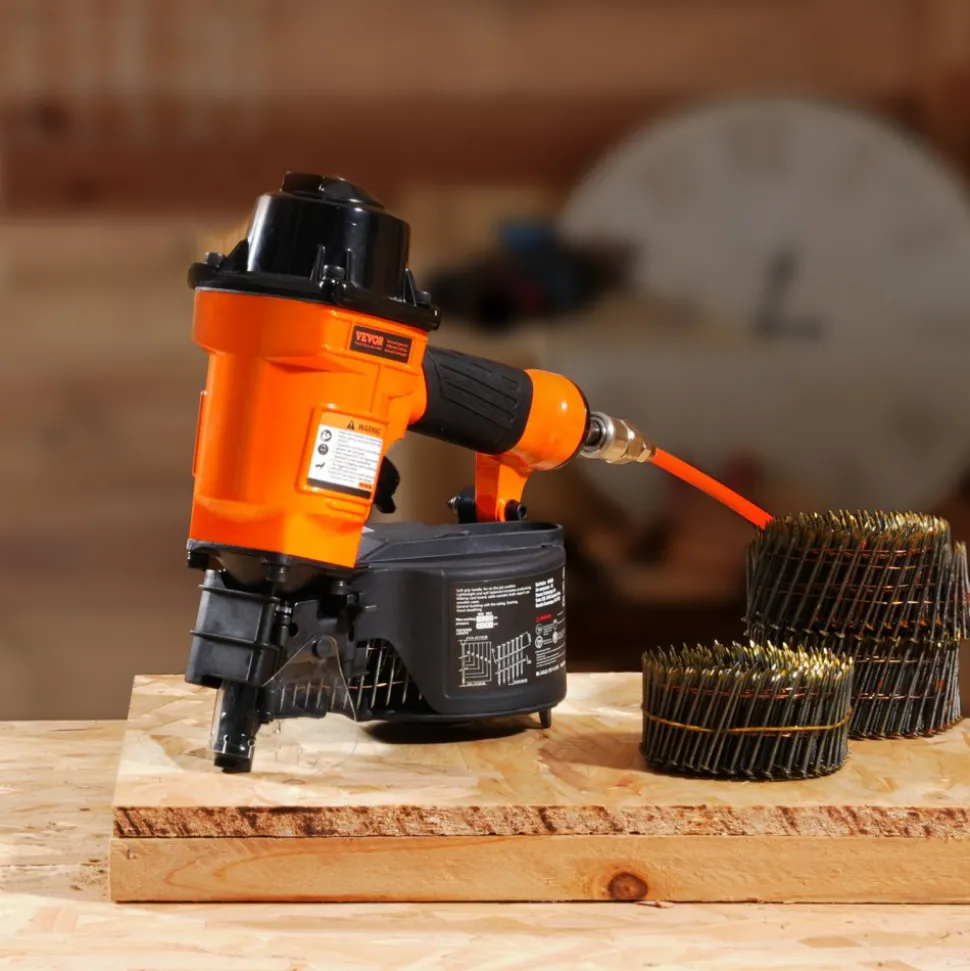 VEVOR Coil Siding Nailer MCN55, 1 inch to 2-1/4 inch 15 Degree Pneumatic Siding Nail Gun, 70-120PSI Air Coil Nailer for Siding, Pallet Sheathing, Fencing, Decking