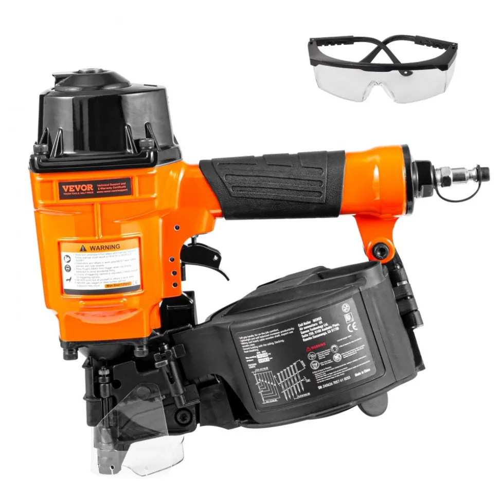 VEVOR Coil Siding Nailer MCN55, 1 inch to 2-1/4 inch 15 Degree Pneumatic Siding Nail Gun, 70-120PSI Air Coil Nailer for Siding, Pallet Sheathing, Fencing, Decking