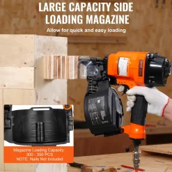 VEVOR Coil Siding Nailer MCN55, 1 inch to 2-1/4 inch 15 Degree Pneumatic Siding Nail Gun, 70-120PSI Air Coil Nailer for Siding, Pallet Sheathing, Fencing, Decking